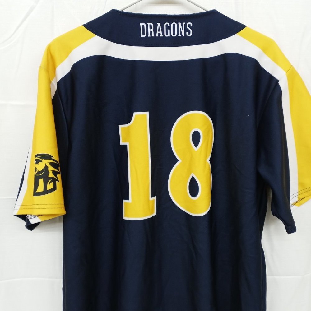 Denver Dragons Alleson Blue Yellow #18 Button Down Jersey size Large - Picture 7 of 7
